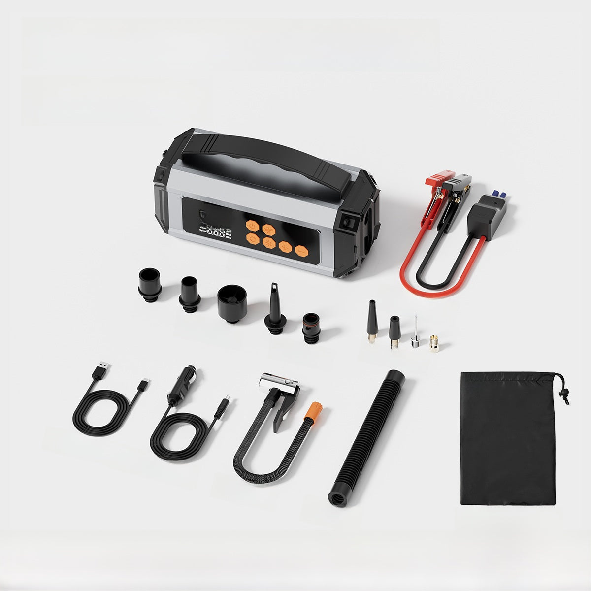 Portable Car Tire Inflator and Jump Starter with Power Bank