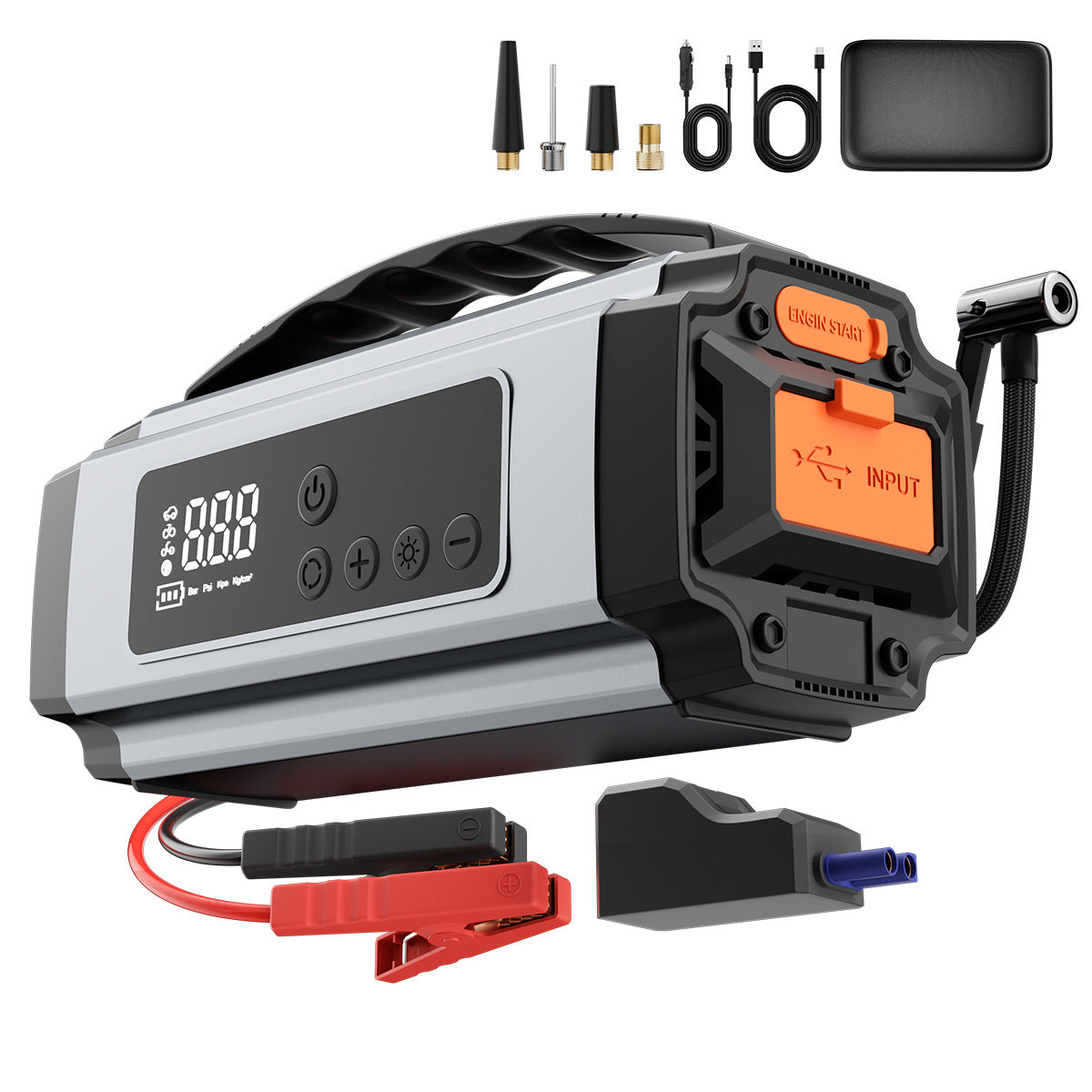 Portable Car Tire Inflator and Jump Starter with Power Bank